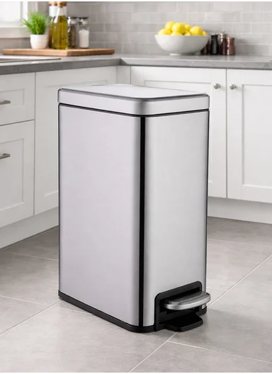 8L Luxury Stainless Steel Trash Bin With Foot Pedal (W22 x D14 x H36)cm G74-H9-8 - Silver