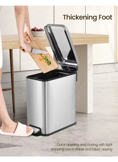 8L Luxury Stainless Steel Trash Bin With Foot Pedal (W22 x D14 x H36)cm G74-H9-8 - Silver