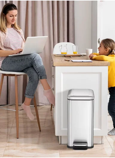 8L Luxury Stainless Steel Trash Bin With Foot Pedal (W22 x D14 x H36)cm G74-H9-8 - Silver