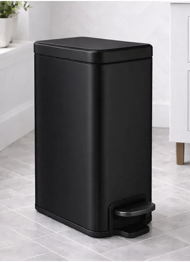 8L Luxury Stainless Steel Trash Bin With Foot Pedal (W22 x D14 x H36)cm G74-H9-8 - Black