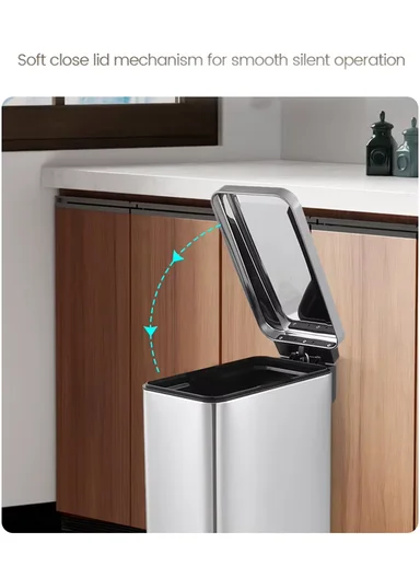 8L Luxury Stainless Steel Trash Bin With Foot Pedal (W22 x D14 x H36)cm G74-H9-8 - Black