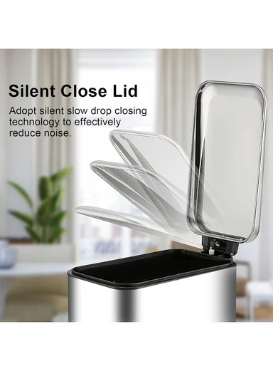 8L Luxury Stainless Steel Trash Bin With Foot Pedal (W22 x D14 x H36)cm G74-H9-8 - Black