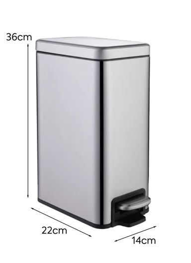 8L Luxury Stainless Steel Trash Bin With Foot Pedal (W22 x D14 x H36)cm G74-H9-8 - Black