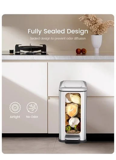 8L Luxury Stainless Steel Trash Bin With Foot Pedal (W22 x D14 x H36)cm G74-H9-8 - Titanium