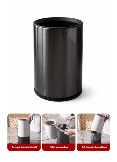 9L Light Luxury Open-Top Stainless Steel Garbage Bin (D20 x H29)cm G74-Q7-H - Silver