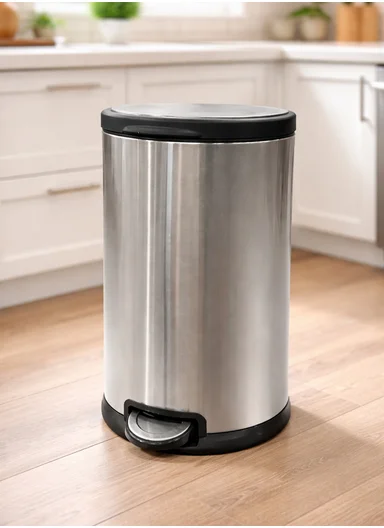 15L Modern Stainless Steel Pedal Trash Bin With Rear Handle - Silver