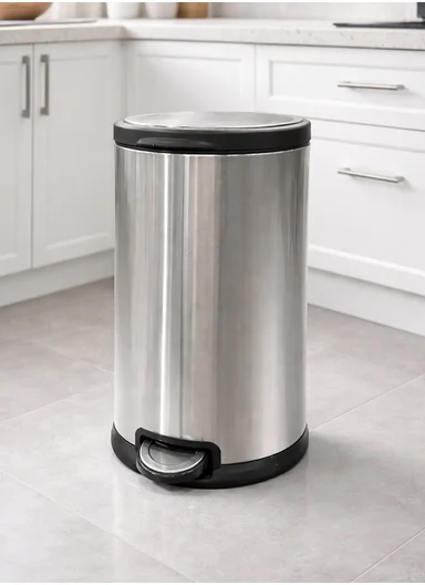 15L Modern Stainless Steel Pedal Trash Bin With Rear Handle - Silver