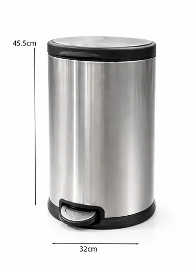 15L Modern Stainless Steel Pedal Trash Bin With Rear Handle - Silver