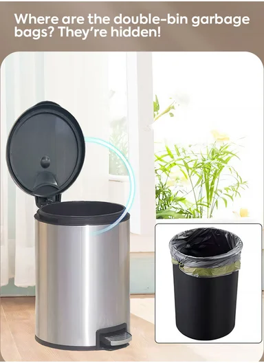 15L Modern Stainless Steel Pedal Trash Bin With Rear Handle - Silver