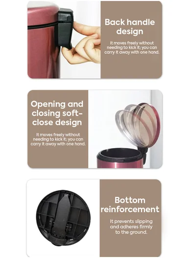 15L Modern Stainless Steel Pedal Trash Bin With Rear Handle - Silver