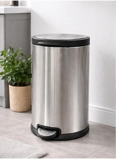 15L Modern Stainless Steel Pedal Trash Bin With Rear Handle - Silver