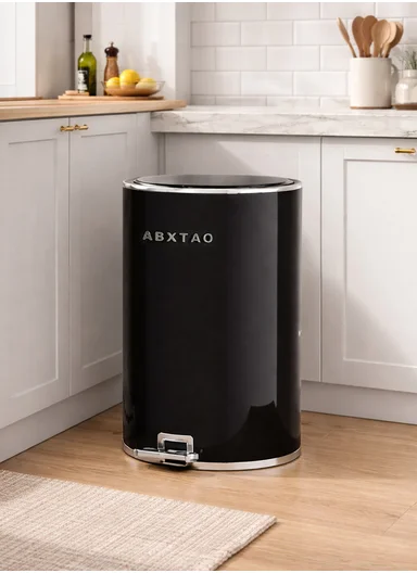 15L Modern Stainless Steel Pedal Trash Bin With Inner Bucket GK-003 - Black
