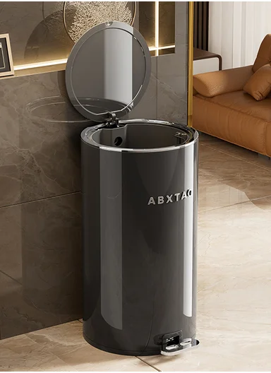 15L Modern Stainless Steel Pedal Trash Bin With Inner Bucket GK-003 - Black