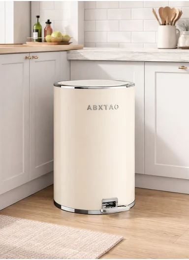 15L Modern Stainless Steel Pedal Trash Bin With Inner Bucket GK-003 - Beige