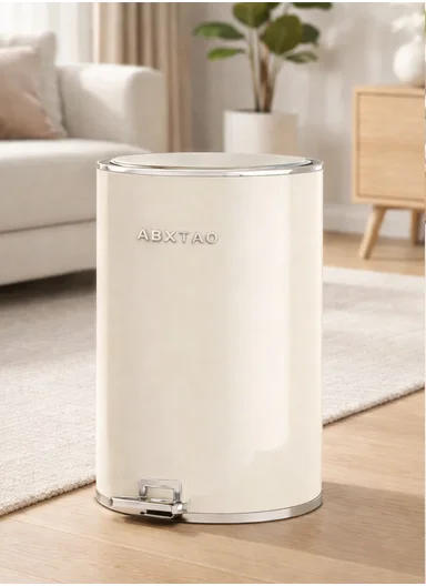 15L Modern Stainless Steel Pedal Trash Bin With Inner Bucket GK-003 - Beige