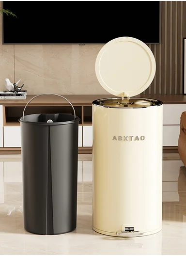 15L Modern Stainless Steel Pedal Trash Bin With Inner Bucket GK-003 - Beige