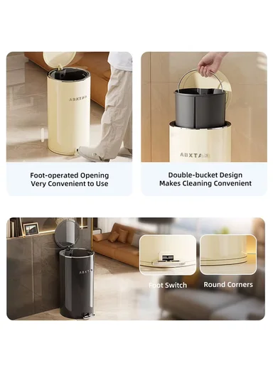 20L Modern Stainless Steel Pedal Trash Bin With Inner Bucket GK-003 - Black