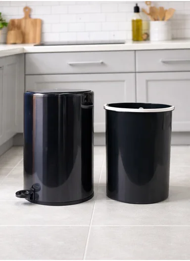 12L Light Luxury Stainless Steel Garbage Bin With Foot Pedal (D25 x H41)cm SM-K060 - Black