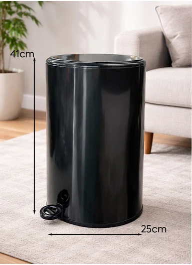 12L Light Luxury Stainless Steel Garbage Bin With Foot Pedal (D25 x H41)cm SM-K060 - Black