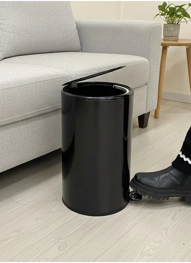 12L Light Luxury Stainless Steel Garbage Bin With Foot Pedal (D25 x H41)cm SM-K060 - Black