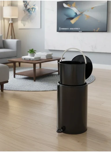 12L Light Luxury Stainless Steel Garbage Bin With Foot Pedal (D25 x H41)cm SM-K060 - Black