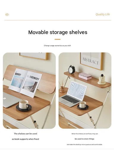 Folding Computer Desk, Workstation &amp; Study Table with Upper Shelf, Space-Saving Folding Design YM123 (W80 x D55 x H98)cm - Oak