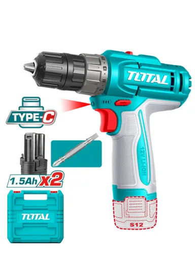 12V Cordless Drill 20 Nm 10mm Plastic Chuck+2 Batteries TDLI12206