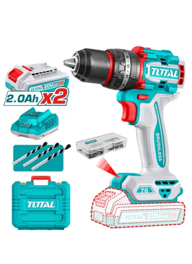 20V 76Nm Brushless Impact Drill + 2 Batteries &amp; Charger TIDLI20768
