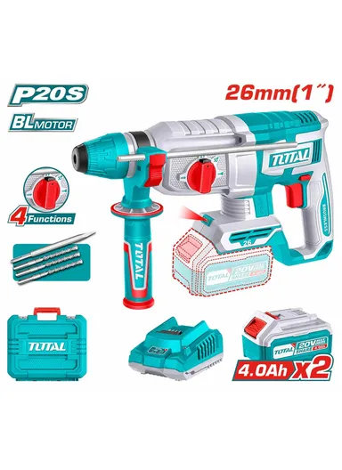 20V 2.5J Cordless Rotary Hammer Brushless Motor, SDS Plus, 2×4.0Ah Batteries Included TRHLI202682