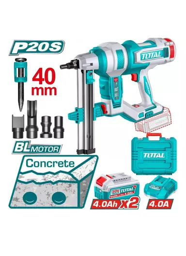 20V 40mm Cordless Concrete Nailer kit + 2 Batteries + Charger TCNLI9008
