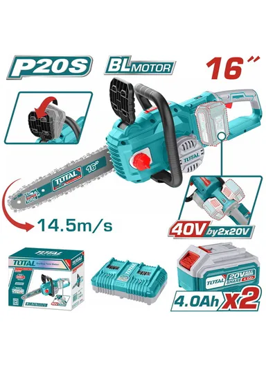 40V Lithium-Ion Chain Saw 16"+ 2 Batteries &amp; Charger TGSLI401682