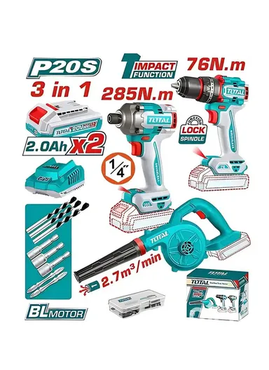 20V 3-Pcs Cordless Combo Kit with 2 Batteries +Charger TOSLI250182