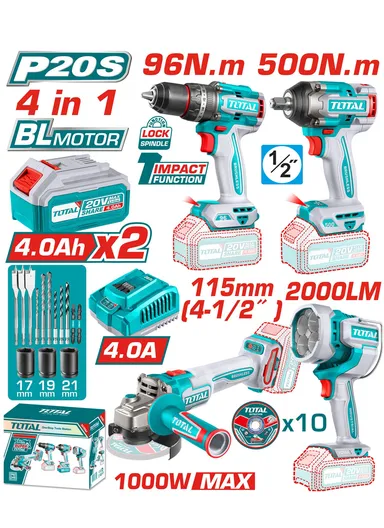 20V 4-Pcs Cordless Combo Kit with 2 Batteries +Charger TOSLI241292