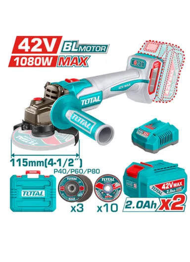 42V 1080W Angle Grinder with Two 2.0Ah Batteries &amp; Charger TAGLI4108112