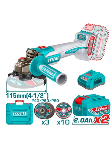 42V 1080W Angle Grinder with Two 2.0Ah Batteries &amp; Charger TAGLI4108112