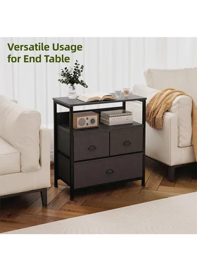 2-Layer 3-Drawer Non-Woven Fabric Storage Cabinet with Open Shelf, Display Stand End Table (W58 x D30 x H63)cm 3D001 - Black