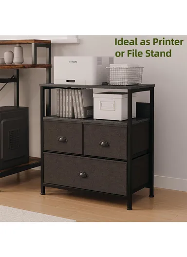 2-Layer 3-Drawer Non-Woven Fabric Storage Cabinet with Open Shelf, Display Stand End Table (W58 x D30 x H63)cm 3D001 - Black