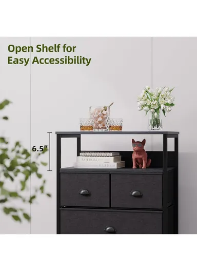 2-Layer 3-Drawer Non-Woven Fabric Storage Cabinet with Open Shelf, Display Stand End Table (W58 x D30 x H63)cm 3D001 - Black