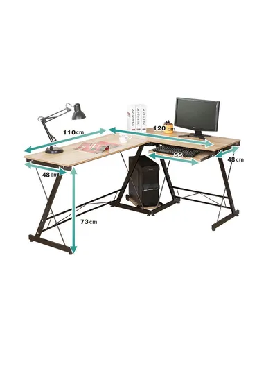 Versatile L-Shaped Desk with Keyboard Tray &amp; PC Tower Stand (W120 x D48 x H74)cm 0035 - Light Wood