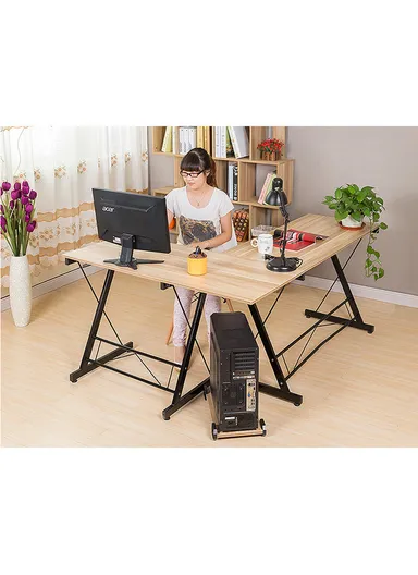 Versatile L-Shaped Desk with Keyboard Tray &amp; PC Tower Stand (W120 x D48 x H74)cm 0035 - Light Wood