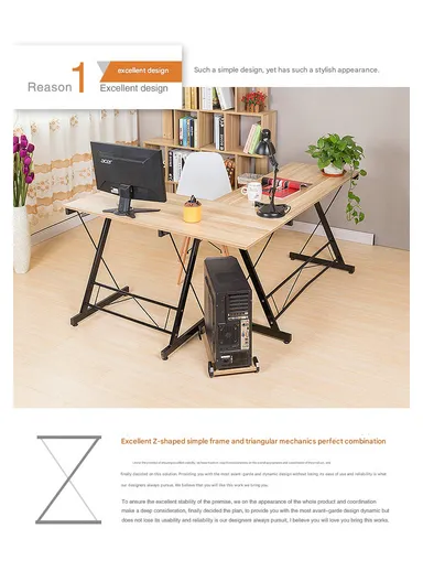 Versatile L-Shaped Desk with Keyboard Tray &amp; PC Tower Stand (W120 x D48 x H74)cm 0035 - Light Wood