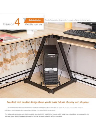 Versatile L-Shaped Desk with Keyboard Tray &amp; PC Tower Stand (W120 x D48 x H74)cm 0035 - Light Wood