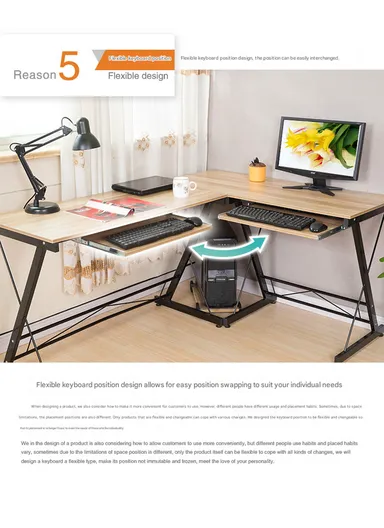 Versatile L-Shaped Desk with Keyboard Tray &amp; PC Tower Stand (W120 x D48 x H74)cm 0035 - Light Wood
