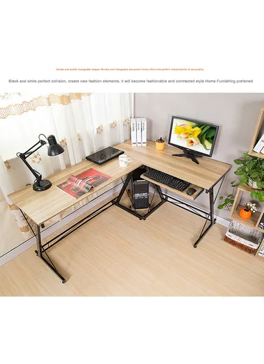 Versatile L-Shaped Desk with Keyboard Tray &amp; PC Tower Stand (W120 x D48 x H74)cm 0035 - Light Wood
