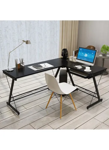 Versatile L-Shaped Desk with Keyboard Tray &amp; PC Tower Stand (W120 x D48 x H74)cm 0035 - Black