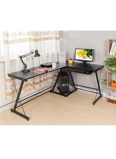 Versatile L-Shaped Desk with Keyboard Tray &amp; PC Tower Stand (W120 x D48 x H74)cm 0035 - Black