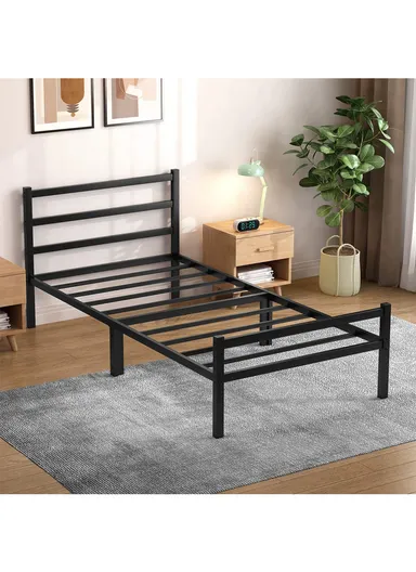 39-inch Heavy-Duty Twin Size Steel Bed Frame with Anti-Slide Locks &amp; Protective Non-Scratch Feet (L190 x W100 x H45)cm - Black