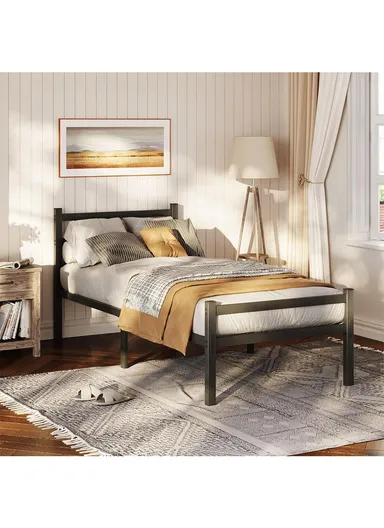39-inch Heavy-Duty Twin Size Steel Bed Frame with Anti-Slide Locks &amp; Protective Non-Scratch Feet (L190 x W100 x H45)cm - Black