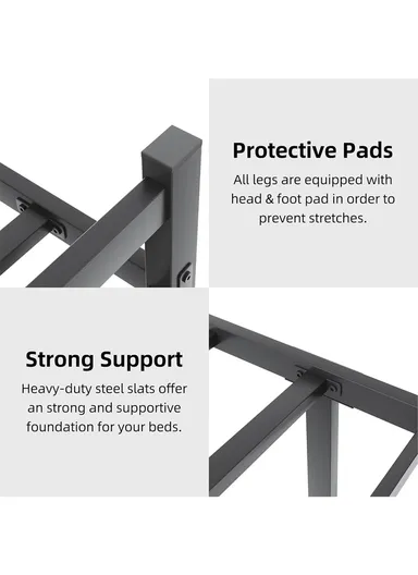 39-inch Heavy-Duty Twin Size Steel Bed Frame with Anti-Slide Locks &amp; Protective Non-Scratch Feet (L190 x W100 x H45)cm - Black