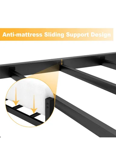 39-inch Heavy-Duty Twin Size Steel Bed Frame with Anti-Slide Locks &amp; Protective Non-Scratch Feet (L190 x W100 x H45)cm - Black